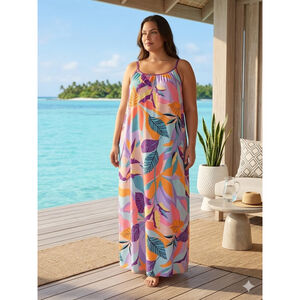 Joyspun Tropical Leaf Maxi Dress Size 2X 18W-20W